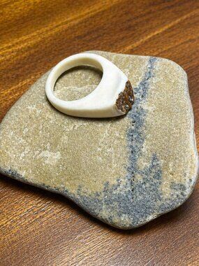 Carved Antler Bone Ring Natural Stone Rustic Artisan Statement Ring